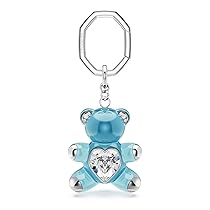 Swarovski Teddy Portachiavi, Accessorio Gioiello con Cristalli Cry, Resina Blu, Forma a Orso, Gancio a Maglia Ottagonale, Placcatura in Tonalitŕ Rodio, 9,3 x 3,7 cm