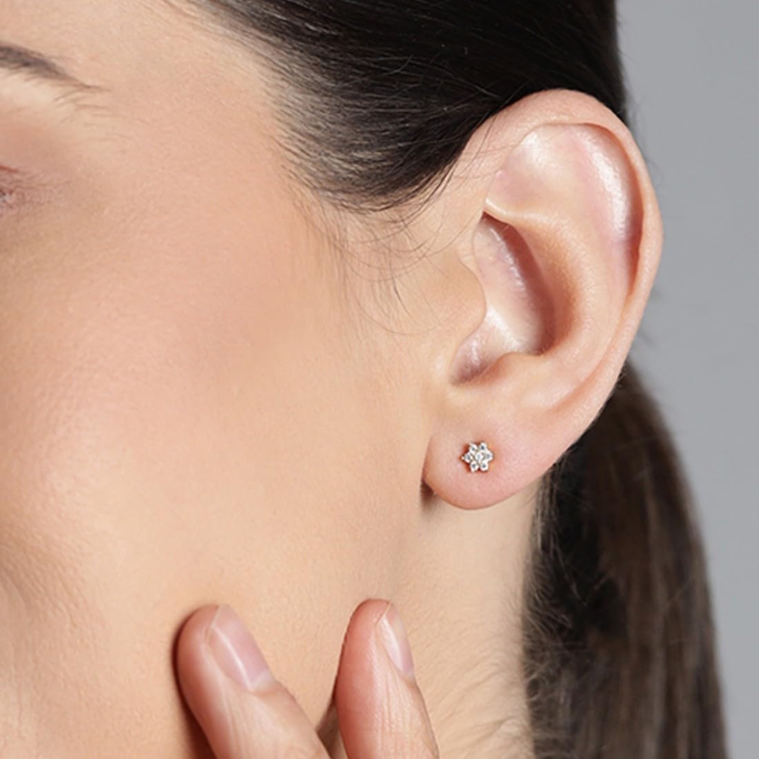 925 Silver CZ Floral Stud Earrings Hallmark Plated