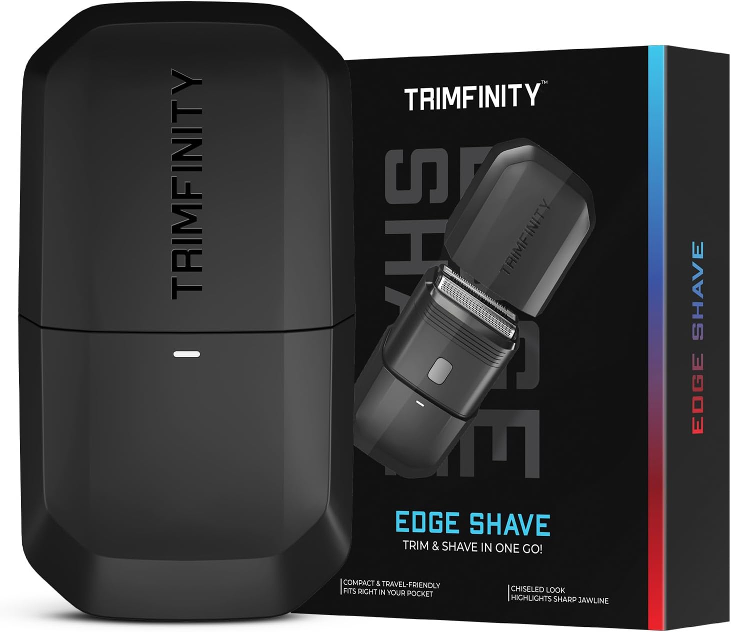 Trimfinity Edge Shave – Dual-Action Mini Electric Razor for Men | Travel-Friendly, Skin-Safe, Waterproof (IPX7), 60-Min Runtime, 7000 RPM Motor for Smooth & Precise Shaving, Gift for man