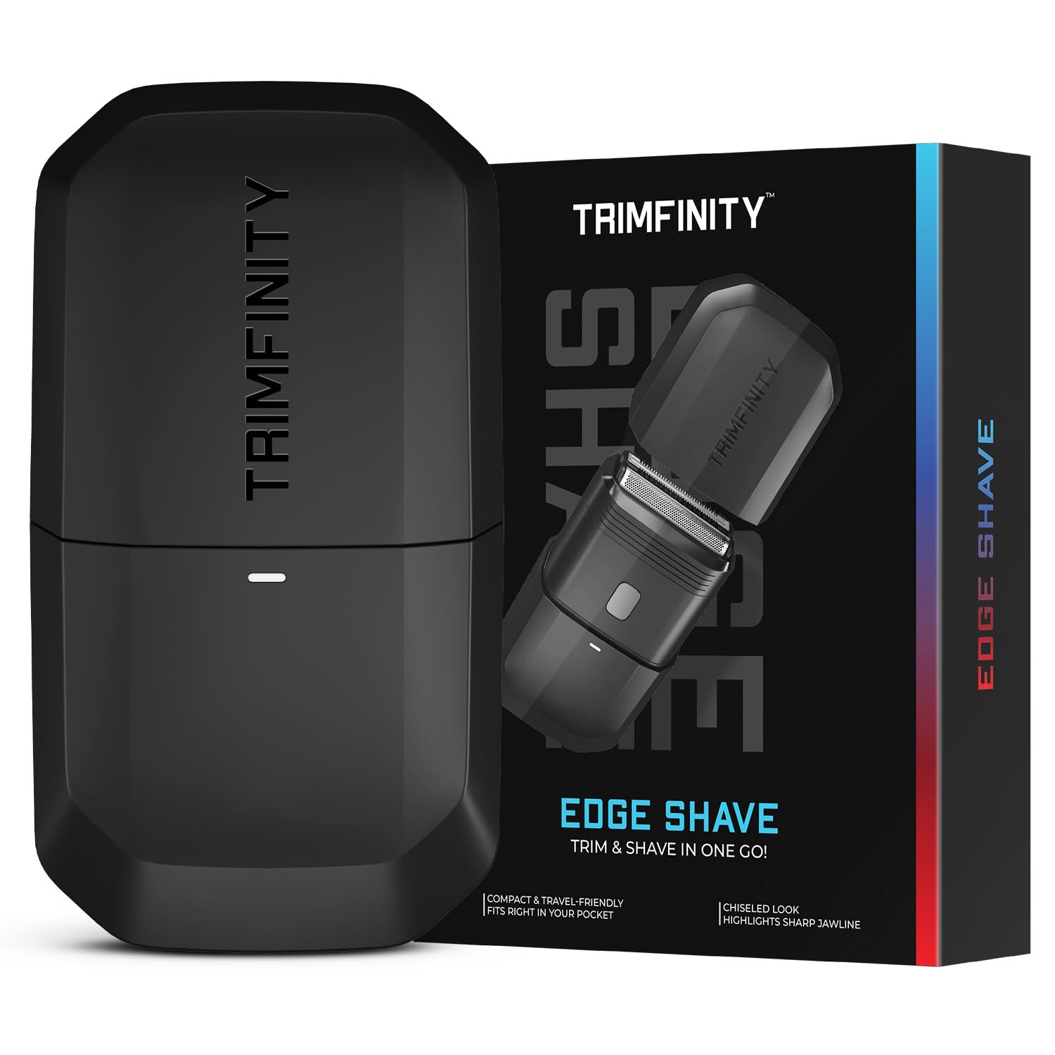 Trimfinity Edge Shave – Dual-Action Mini Electric Razor for Men | Travel-Friendly, Skin-Safe, Waterproof (IPX7), 60-Min Runtime, 7000 RPM Motor for Smooth & Precise Shaving, Gift for man
