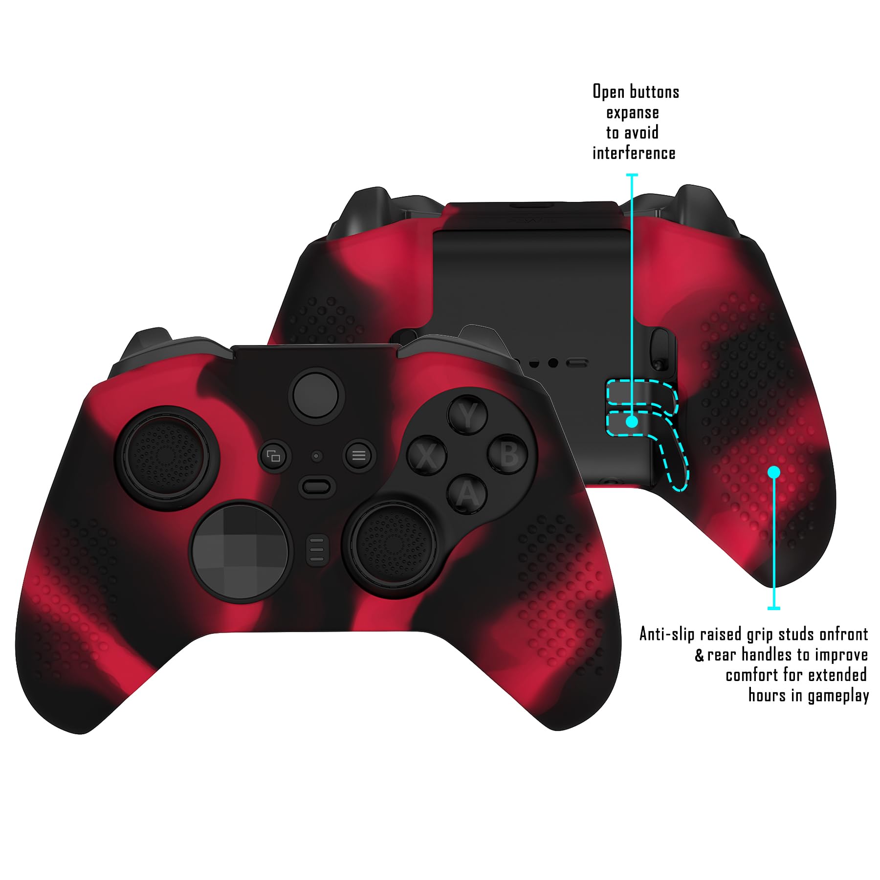 eXtremeRate PlayVital Funda de Silicona para Xbox One Elite Protector Antideslizante Suave Piel Cubierta Skin Case para Nuevo Xbox One Elite Controller Serie 2 con Tapas de Joyticks(Rojo & Negro)