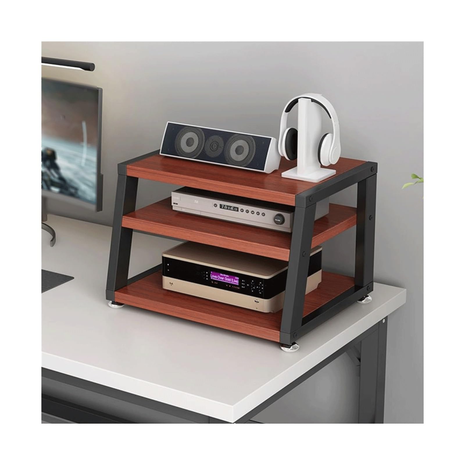 Trapezowy stojak na nośniki AV, stojak audio HIFI do domowego biura i rozrywki, szafka stereo 2/3/4-poziomowa pamięć biurkowa 40 x 35 x 35,5 cm