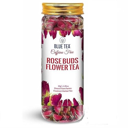 BLUE TEA - Té de rosas - 1.05 onzas | Grado A | Capullos naturales secos al sol | Té de hierbas sin cafeína - Vegano - Libre de OMG - Tarro