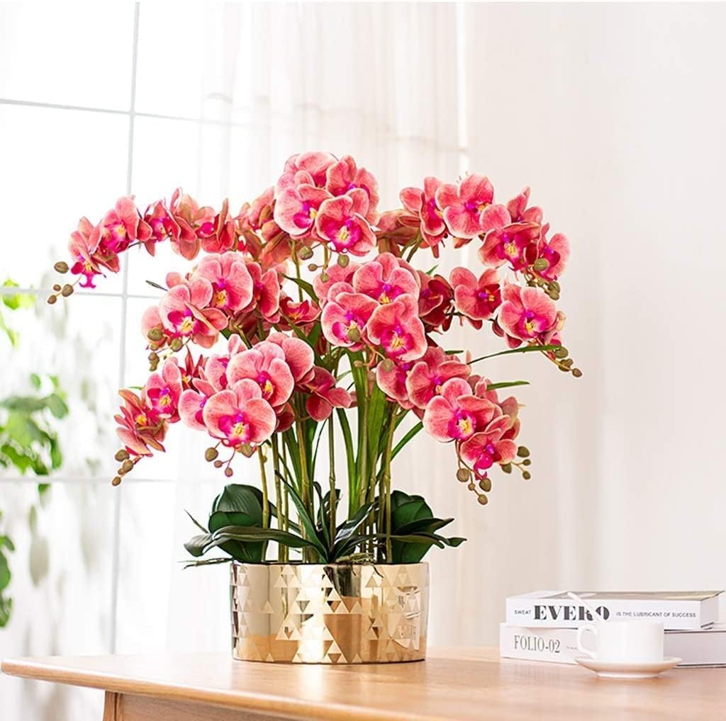 DFGHNBVC Artificial Orchid Orchid Artificial Flowers Silk Cloth Artificial Flower With Ceramic Vase Artificial Phalaenopsis Flowers 50Cm Fake Flowers Very Natural.Pink