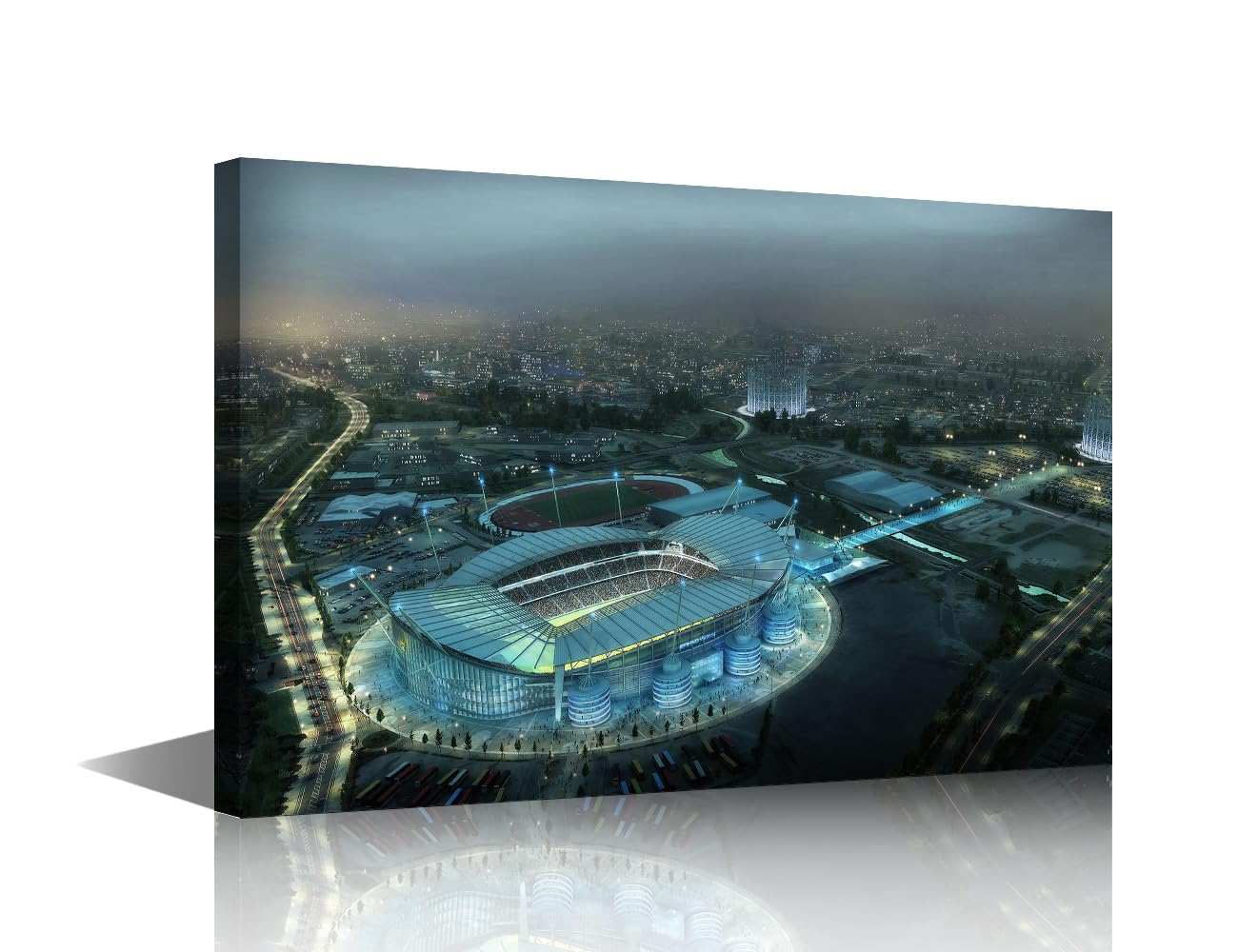 TISHIRON 1 Panel Canvas Wall Art Manchester City Stadium Etihad Stadium Soccer Aerial View Prints for Living Room Farmhouse Decor Stretched by Wooden Frame Ready to Hang 60x 90cm