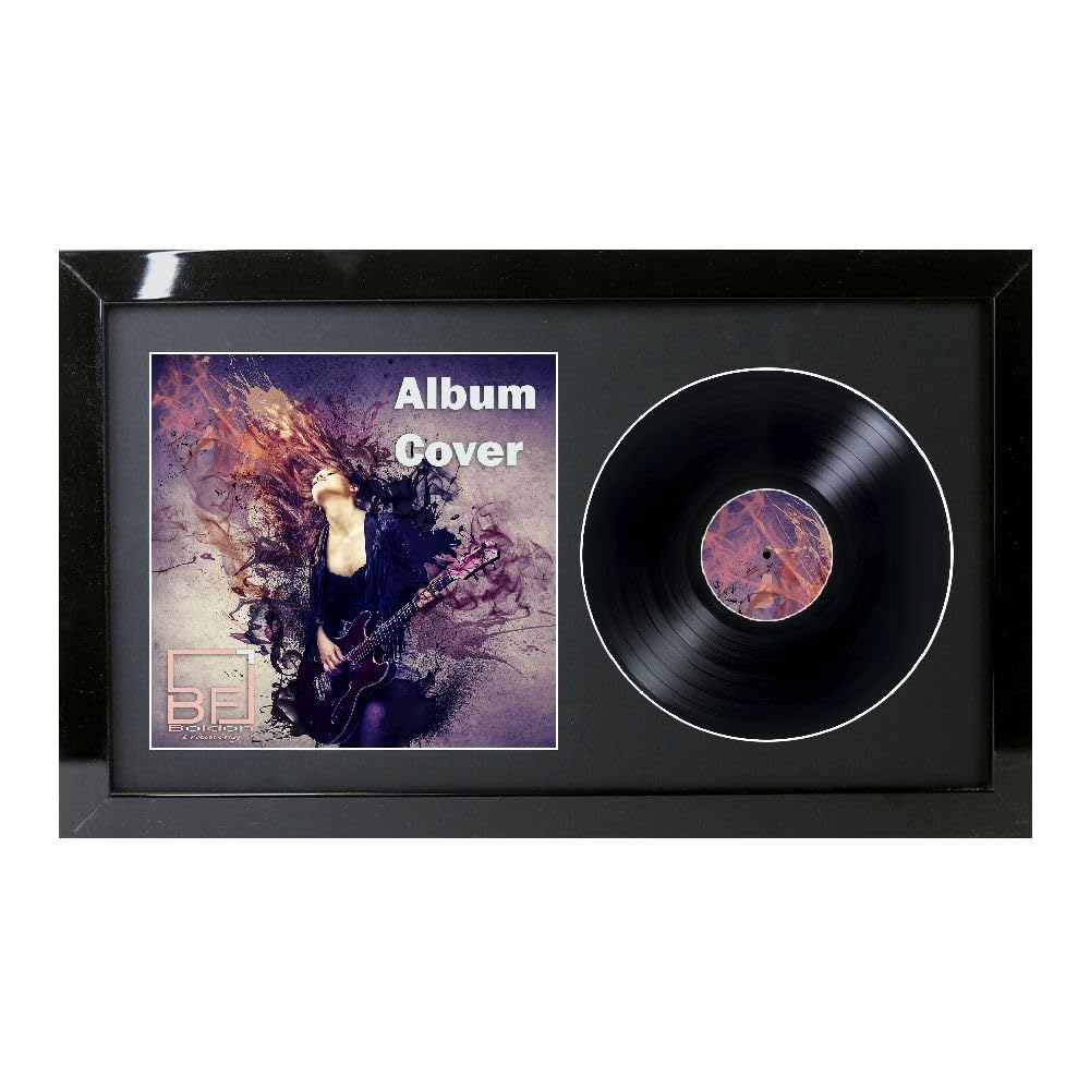 12" / 10" / 7" Double Vinyl LP Record and Album Cover Frame BLACK Mount Memorabilia Wall Display (Black Gloss, 63L x 35Wcm 10" Vinyl)