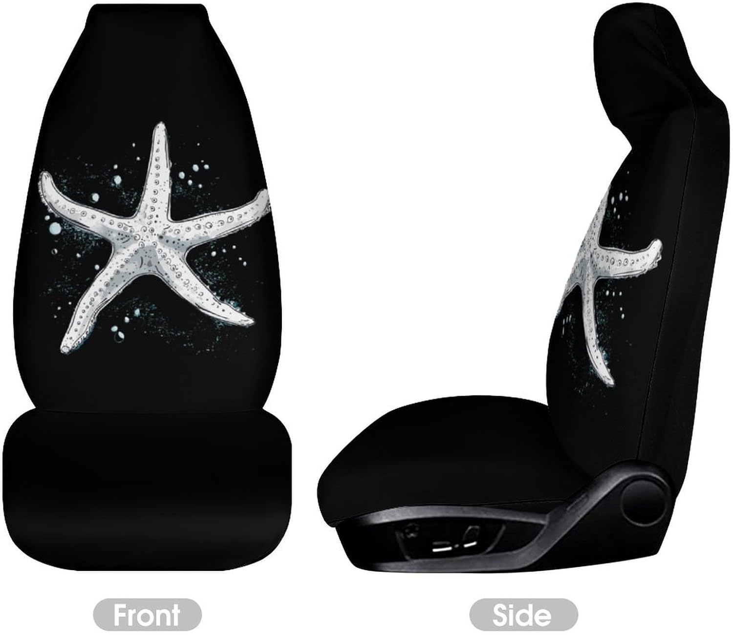 White Starfish Ocean Wildlife Car Seat Covers Automotive Seat Covers Car Seat Protector Auto Front Seats Protector for Most Cars 2PCS