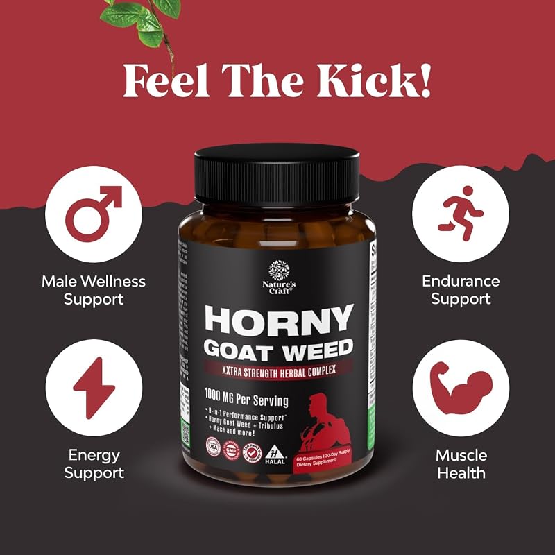 Horny Goat Weed for Men (9 in 1 Formula) - Male Enhancing Supplement - 60ct image 2