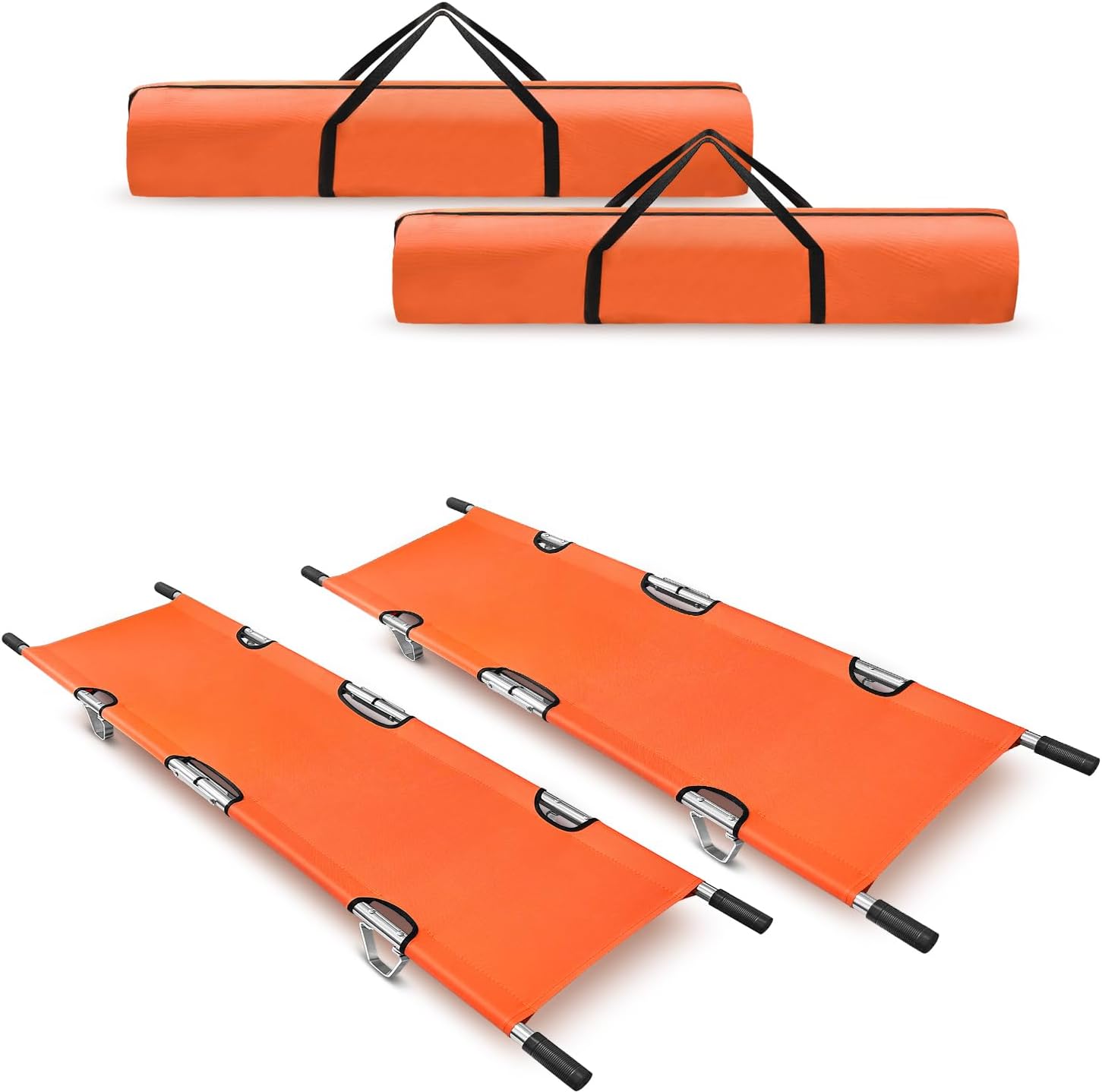 2 Pack Folding Stretcher for Medical Emergency with Heavy Duty Handles, Straps and Carrying Case, High-Grade Aluminum Alloy Portable Travel Emergency Medical Stretcher for Patient Transport (Orange)