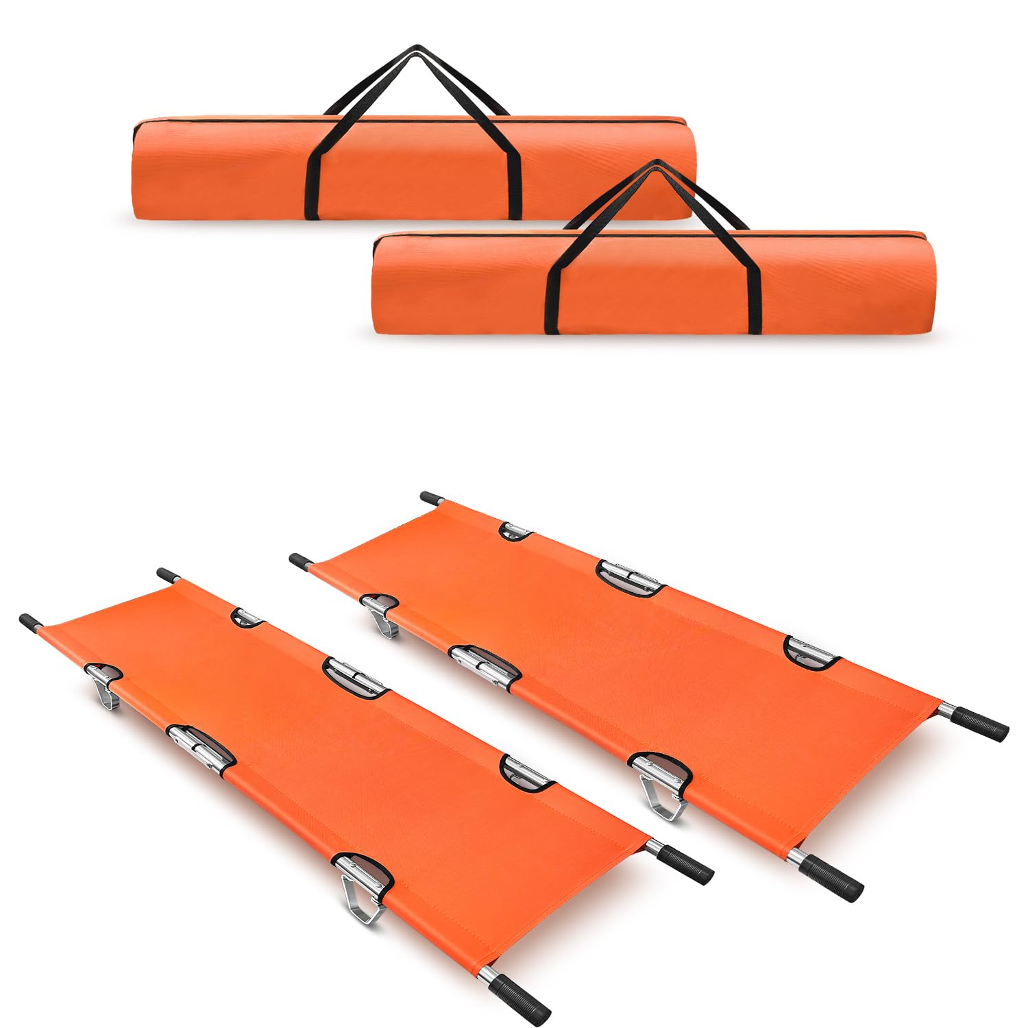 2 Pack Folding Stretcher for Medical Emergency with Heavy Duty Handles, Straps and Carrying Case, High-Grade Aluminum Alloy Portable Travel Emergency Medical Stretcher for Patient Transport (Orange)