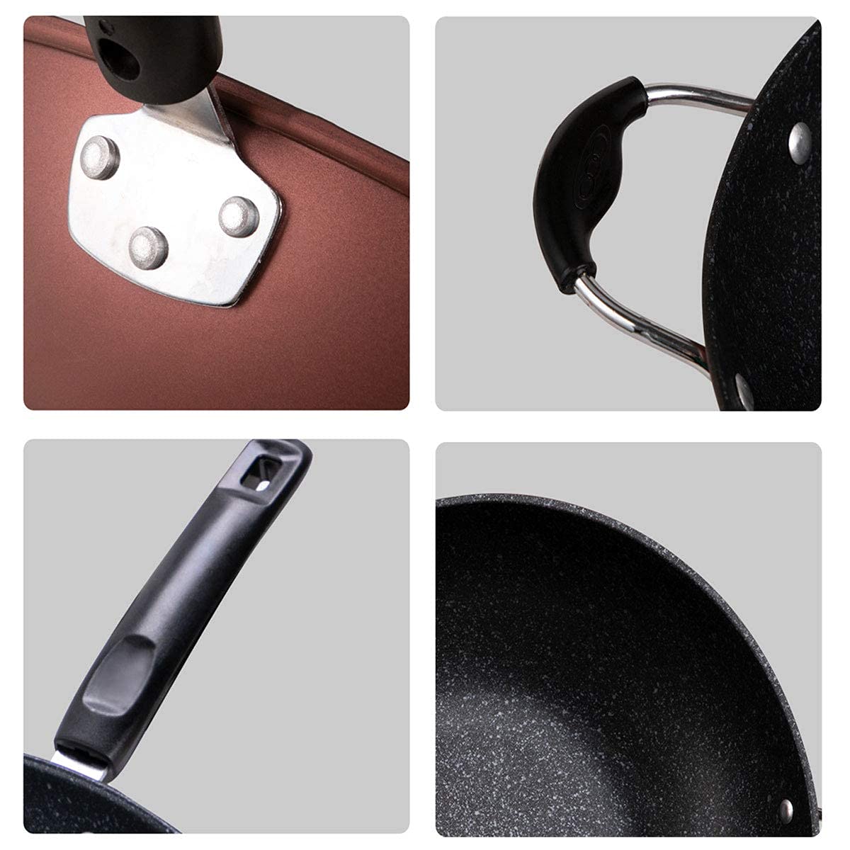 Padella Wok in Ghisa, Wok E Padelle Antiaderenti Padella con Fondo Piatto Antiaderente Padella Wok Antiaderente con Manico Ergonomico E Fondo Piatto, Wok Antiaderente per Tutti I Piani Cottu