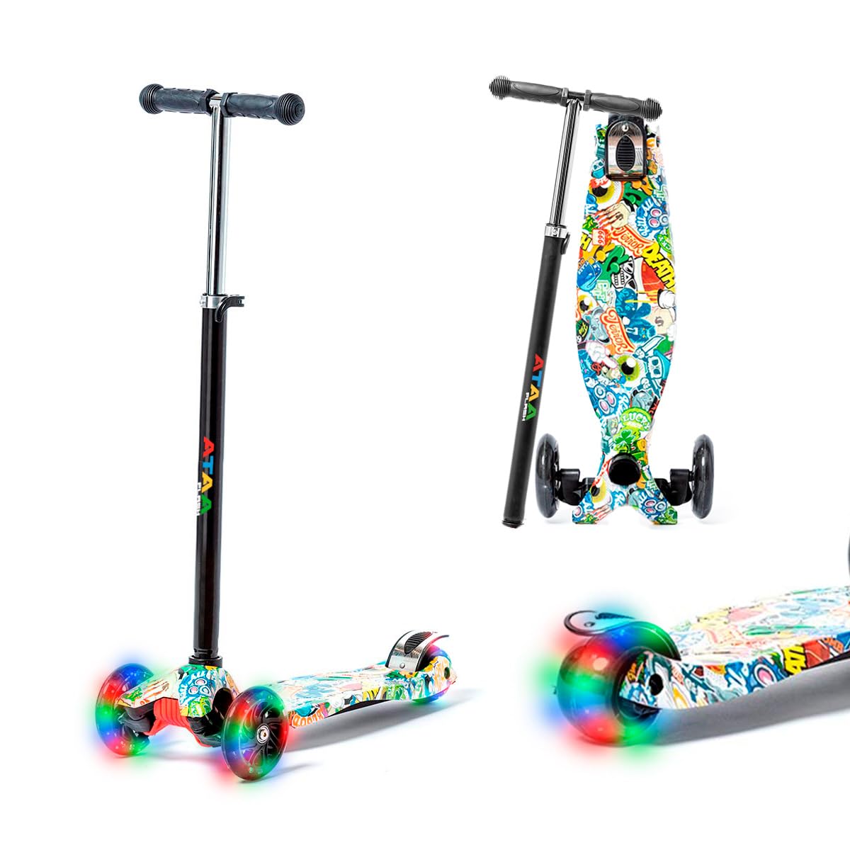 ATAA Flash 3 Wheel Scooter - Kids Scooter with 3 Wheels, Children's Scooter with Lights, 3 Wheels Scooter with Adjustable Handlebar, Gravity Twist, Scooter Ages 2-9