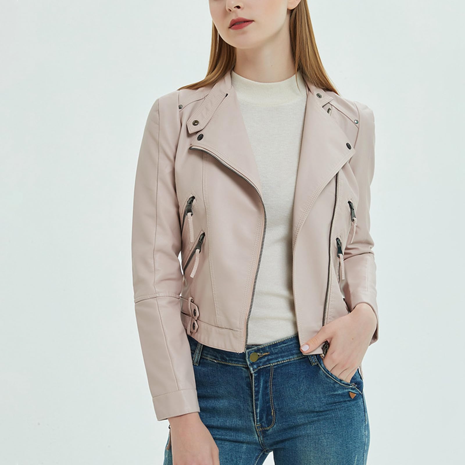 Jacke Damen Sommer - Kombinierbare Damen Lederjacke Kurz Slim Fit Design Mit Motorradreißverschluss Stilvolle Mode Für Vielseitige Anlässe