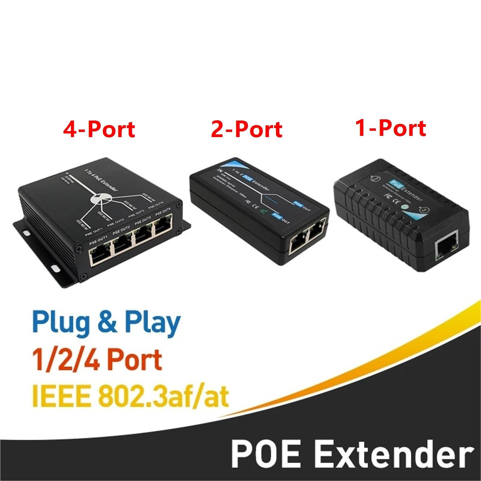 Przedłużacz PoE 10/100 Mb/s ze standardem IEEE 802.3at/AF do przedłużania urządzeń sieciowych PoE 100-120 metrów (4 porty (Extend 120M))