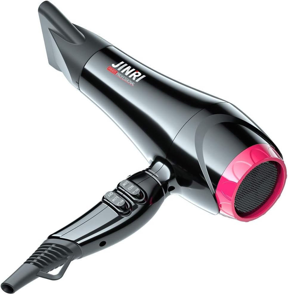 JINRI 1875W Negative Ionic Hair Dryer, Professional Salon Blow Dryer, Low Noise Fast Drying & Powerful AC Motor and Diffuser Comb for Men Women,3 Heat & 2 Speed Settings