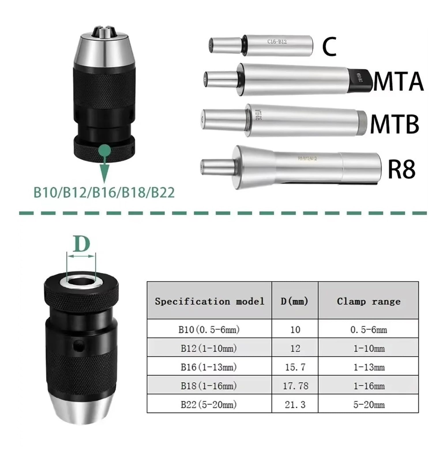 Pinza de Mandril B10 B12 B16 B18 B22 JT6 Pinza de Mandril Portaherramientas de autoapriete Soporte de portaherramientas de Mandril automático Pinza de Herramienta(B22-5-20mm)