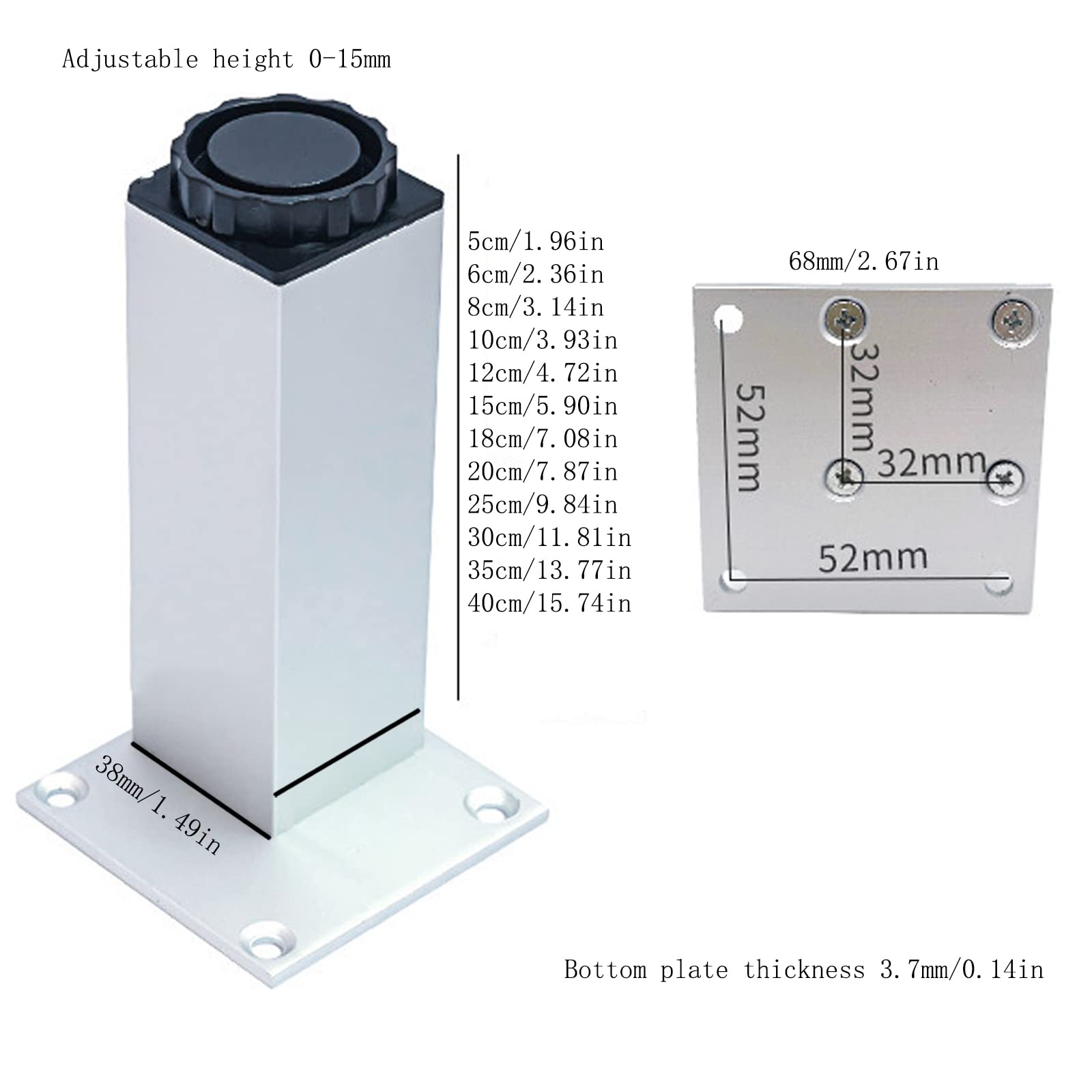 SRHIMEOS Pieds De Meubles en Espace Aluminium, Lot de 4 Pieds De Table à Vis,Remplacement Pieds De Lit Alliage d'aluminiumpour Canapé Chaise Cabinet Fauteuil Armoire (White 12cm/4.72in)