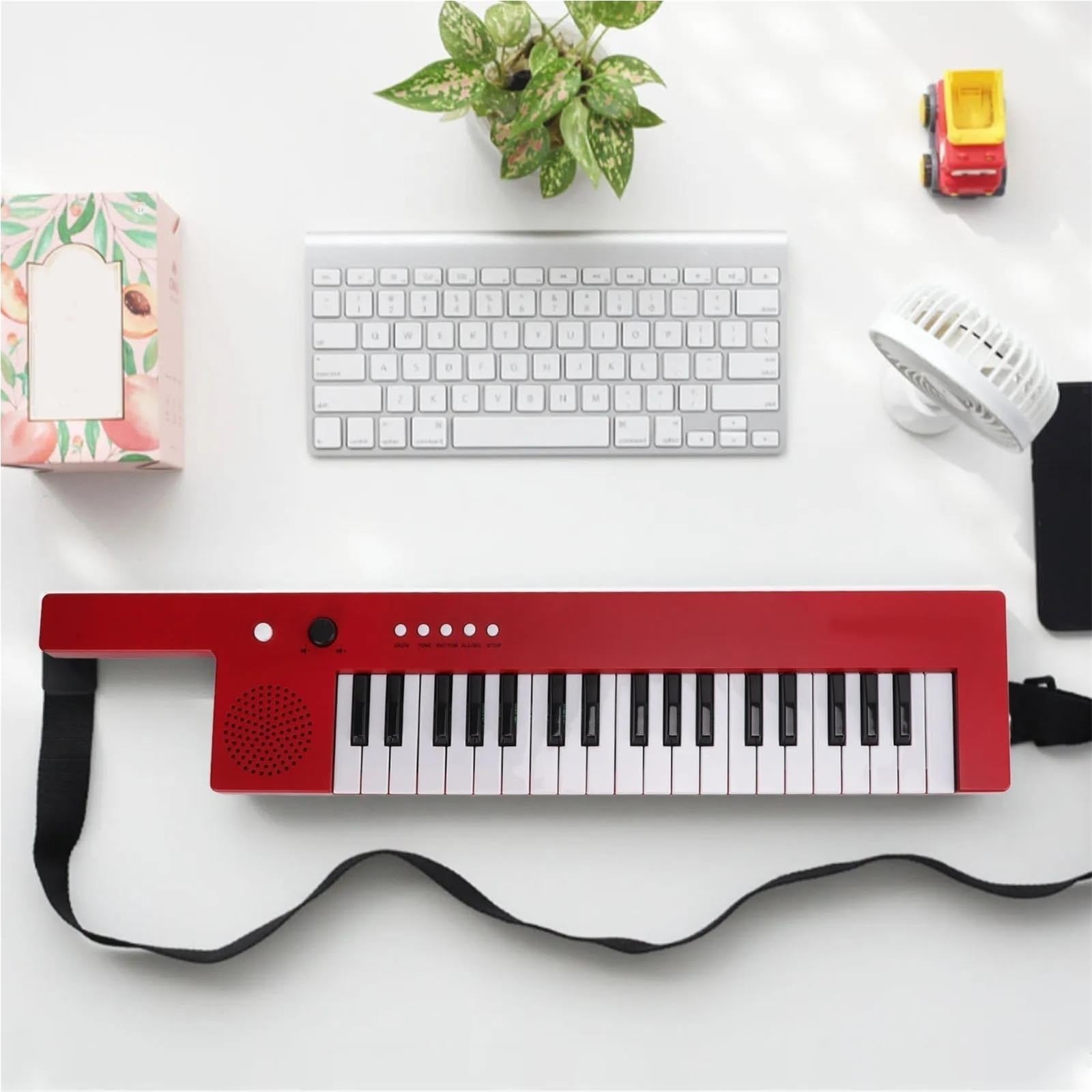 Gitara 37 Klawiszowa Pianino Elektroniczne Z Paskiem Na Ramię I Mikrofonem Muzyka Dla Początkujących(Red)