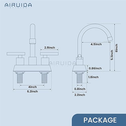 Miniatura 6 de Airuida Grifo de baño central de 4 pulgadas, grifo de lavabo de baño de 2 manijas de acero inoxidable, grifo de tocador de baño de dos agujeros con