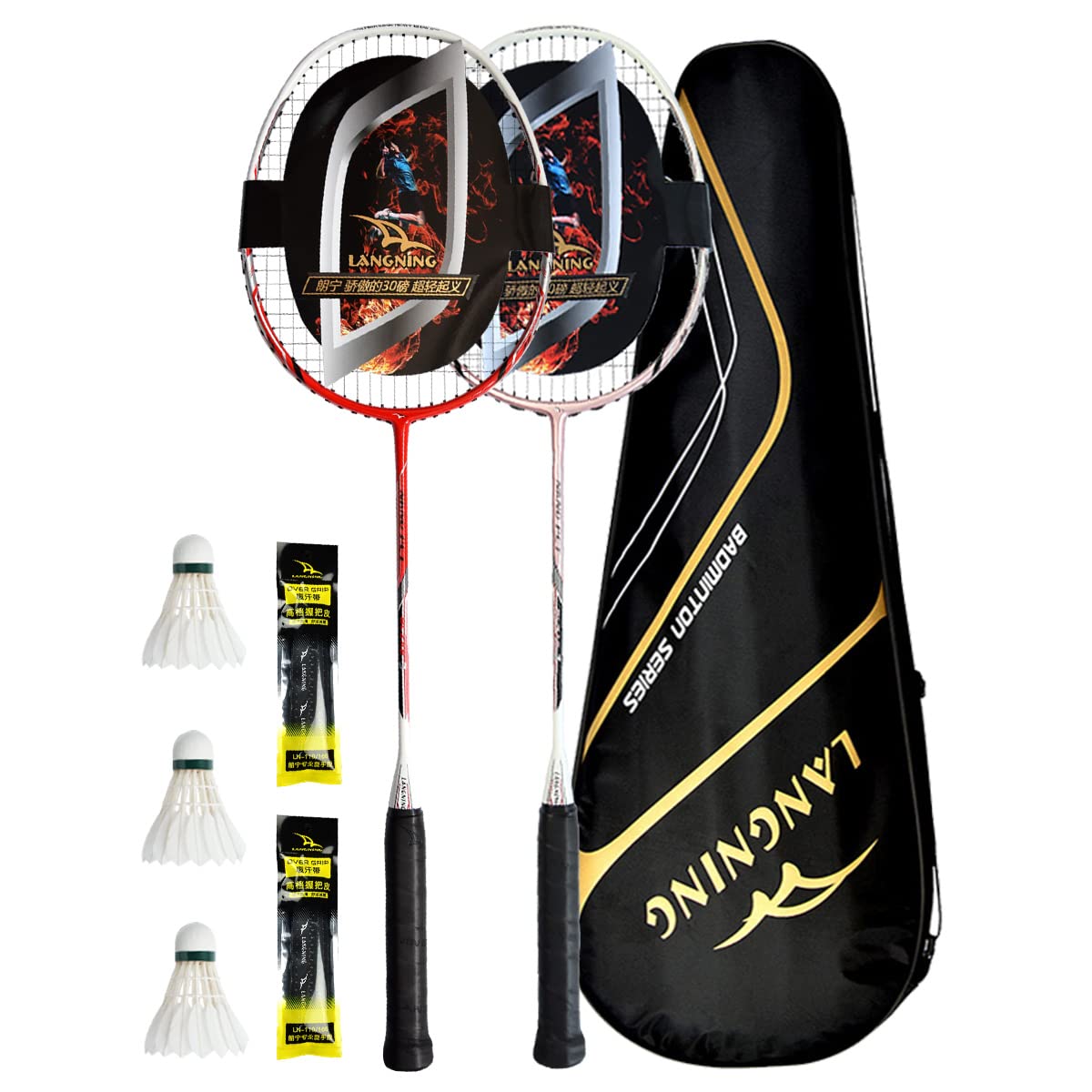 Badminton Rackets Set of 2, Upgrade Carbon Lightweight Aldult Badminton Racket for Professional Athletes Training and Competition