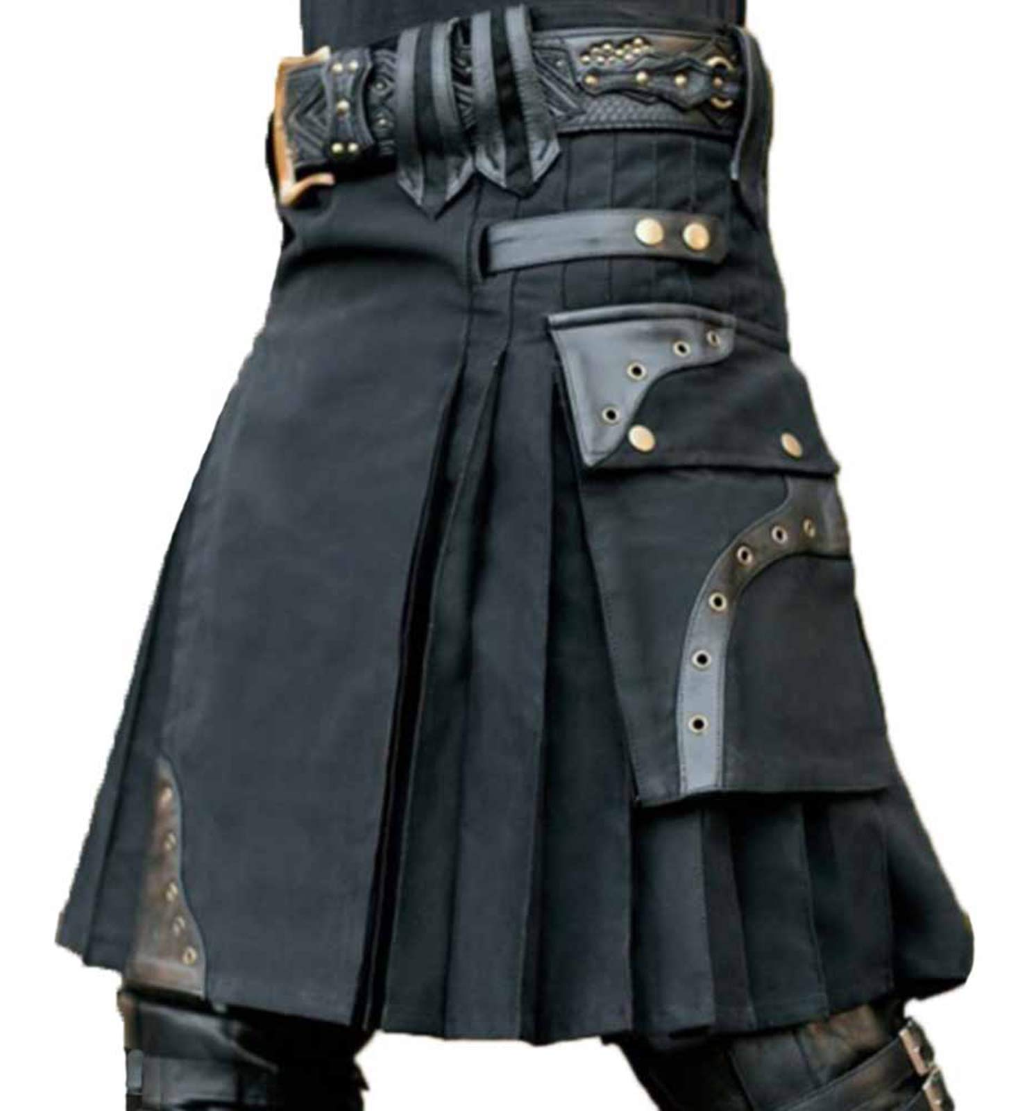 acsefire Men Scotland Skirt Medieval Vintage Skirt Punk Gothic Traditional Highland Combat Kilt with Pockets