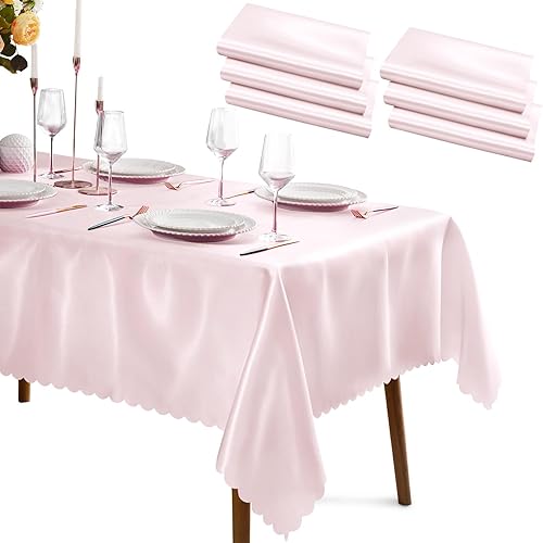 Paquete de 6 manteles de satén rosa de 58 x 102 pulgadas, rectangular, brillante, sedoso y suave, para decoración de banquete de boda, fiesta