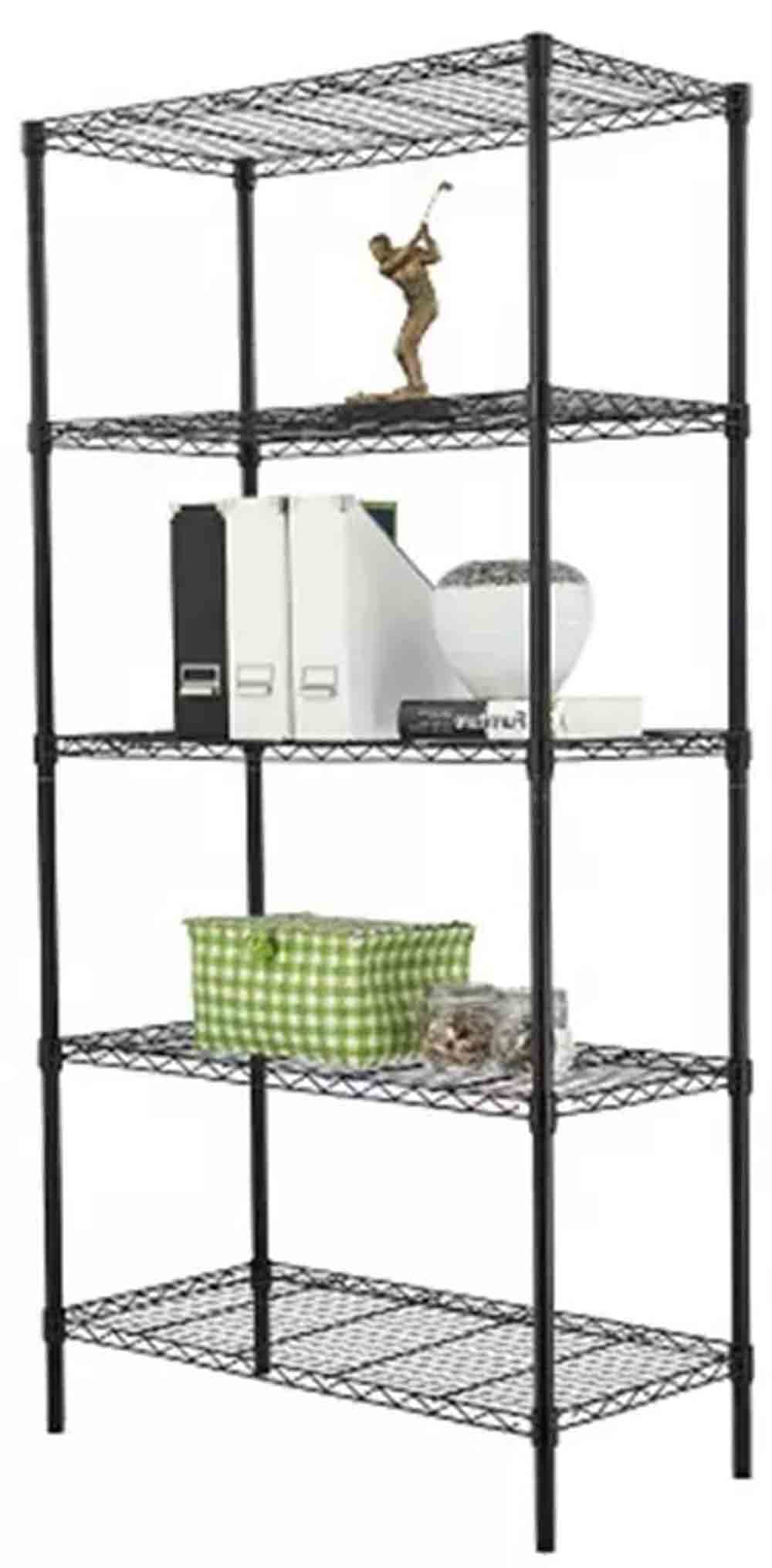 5-Shelf Shelving Storage Units, TAILINGGUN Adjustable Duty Metal Shelf Wire Storage Rack for Home Office Garage Kitchen Bathroom Organization,55x30x150,Black (Black,5 Tier)