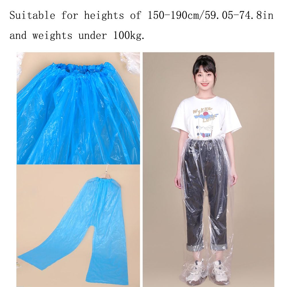 Pantalones de lluvia desechables unisex para adultos impermeables tubo largo con cubierta para zapatos plástico grueso paquete de 4