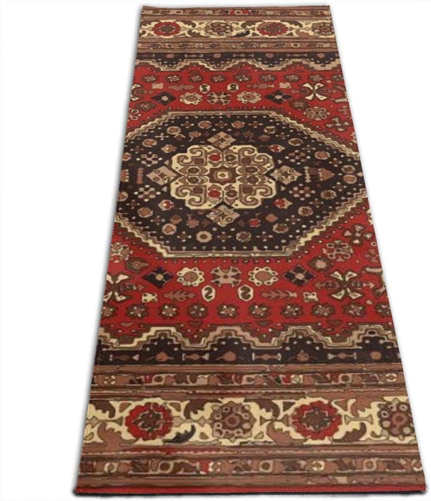 Ogden Yoga Mat with Mesh Bag Persian Carpet, Tribal Vector Texture Microfiber Thick Yoga Mat for Hot Yoga, Pilates and Fitness