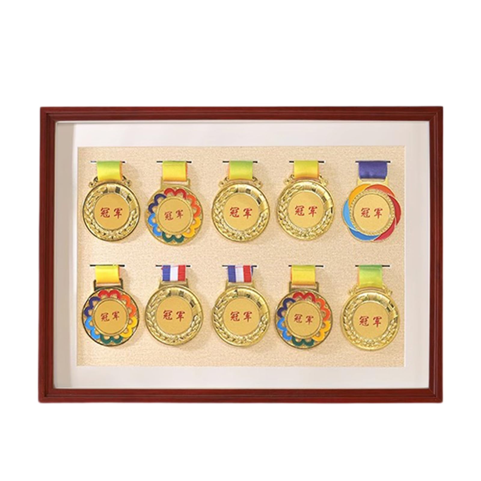 ETUELNOPT Medal Storage Box for Runners, Medal And Photo Display Cabinet Solid Wood Multicolor Multiple Sizes(Mahogany Color,A3 (10 medals))