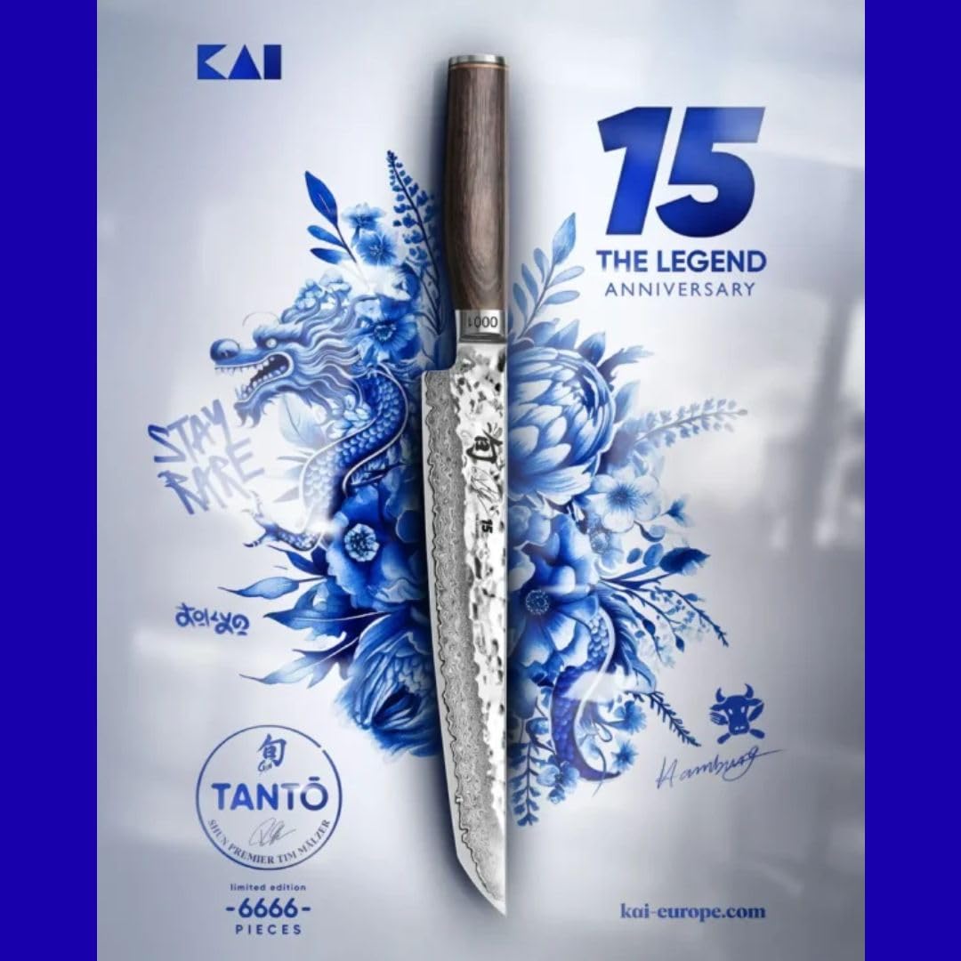 KAI Shun Premier TDM-1785 Tantō Kochmesser, Limitierte Jubiläumsedition, VG MAX Damaszenerstahl, Pakkaholzgriff