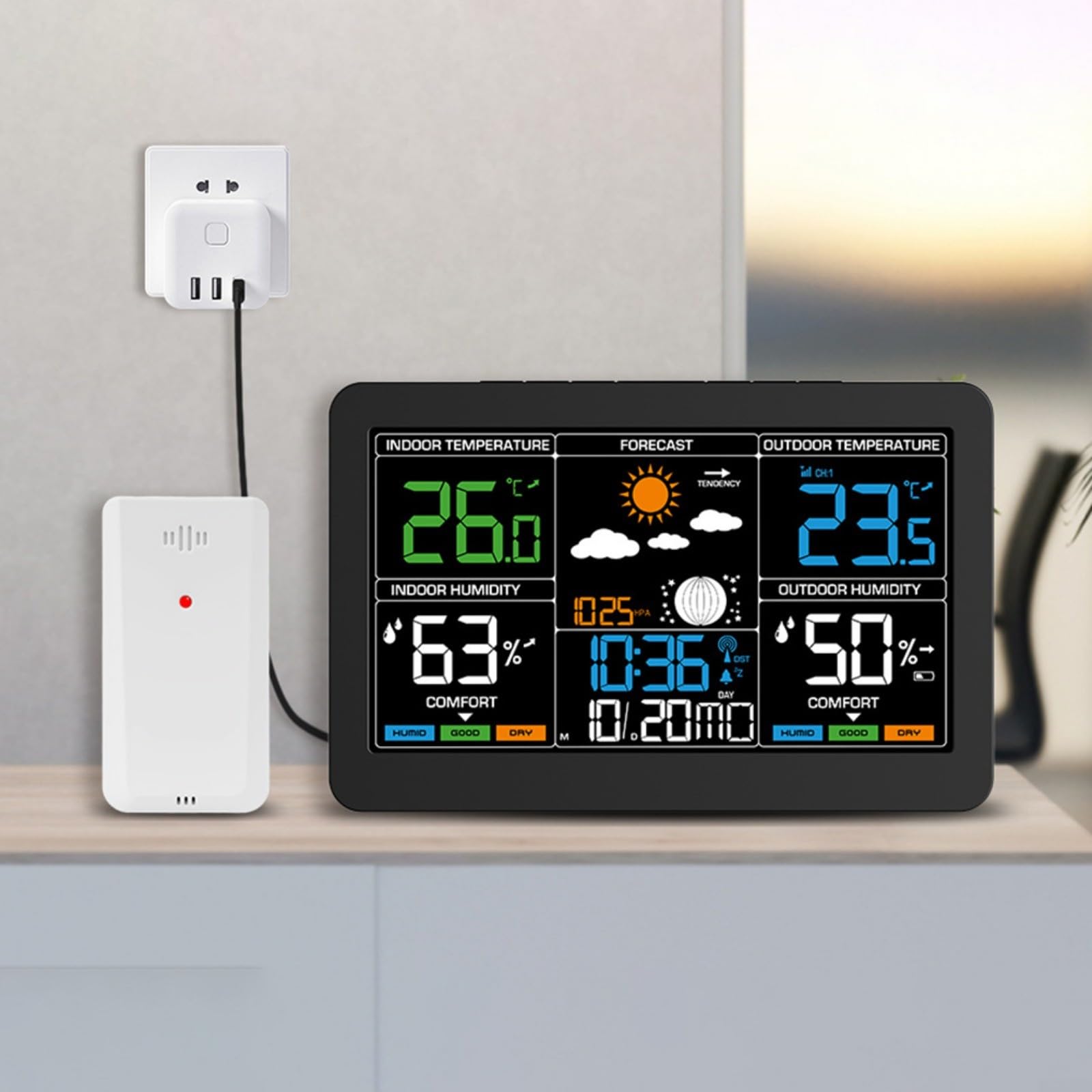 Stazione meteo digitale wireless, display LCD da 76 pollici, termometro igrometro per interni ed esterni, per uso domestico e ufficio