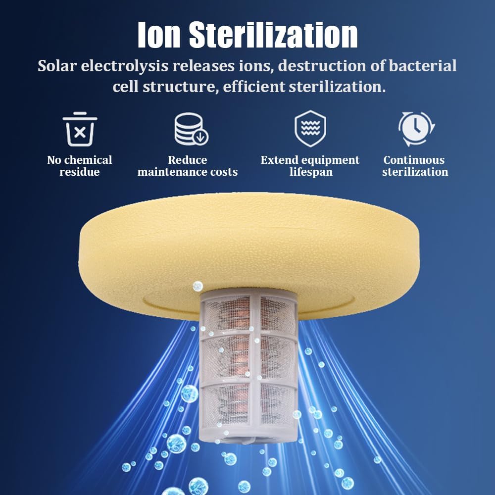 YUEWO Solar Pool Ionizer Automatic Floating Water Cleaner and Purifier Copper Lonization for Pools up to 35,000 Gal or Freshwater Saltwater Spas