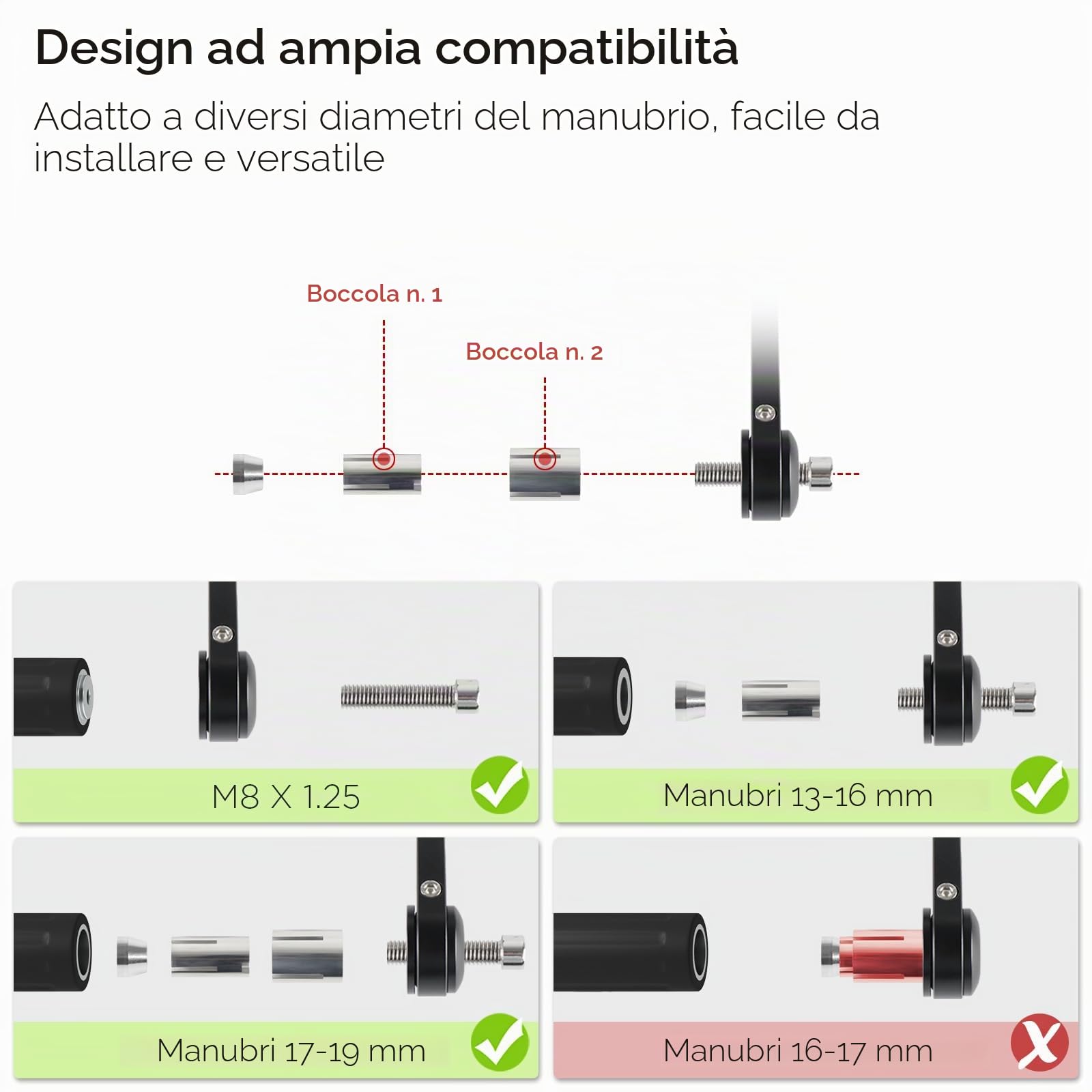 evermotor Specchietti Moto, Bar End Omologati E9 Retrovisori Universali, CNC Alluminio, per M8 & Manubrio 13–19 mm Moto Scooter ATV Set, 2 Pezzi