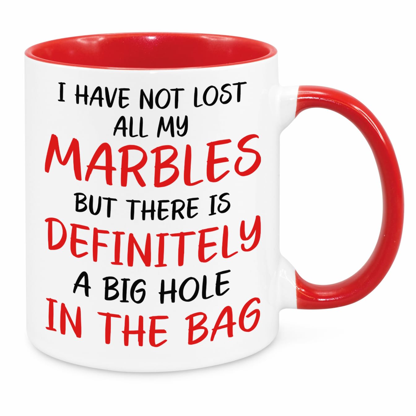 Lost My Marbles Mug - Funny Novelty Gift Silly Present Mug Birthday Christmas for Mum Dad Friend Sister Brother Grandparents for Man Woman Secret Santa Work Quotes (Red)