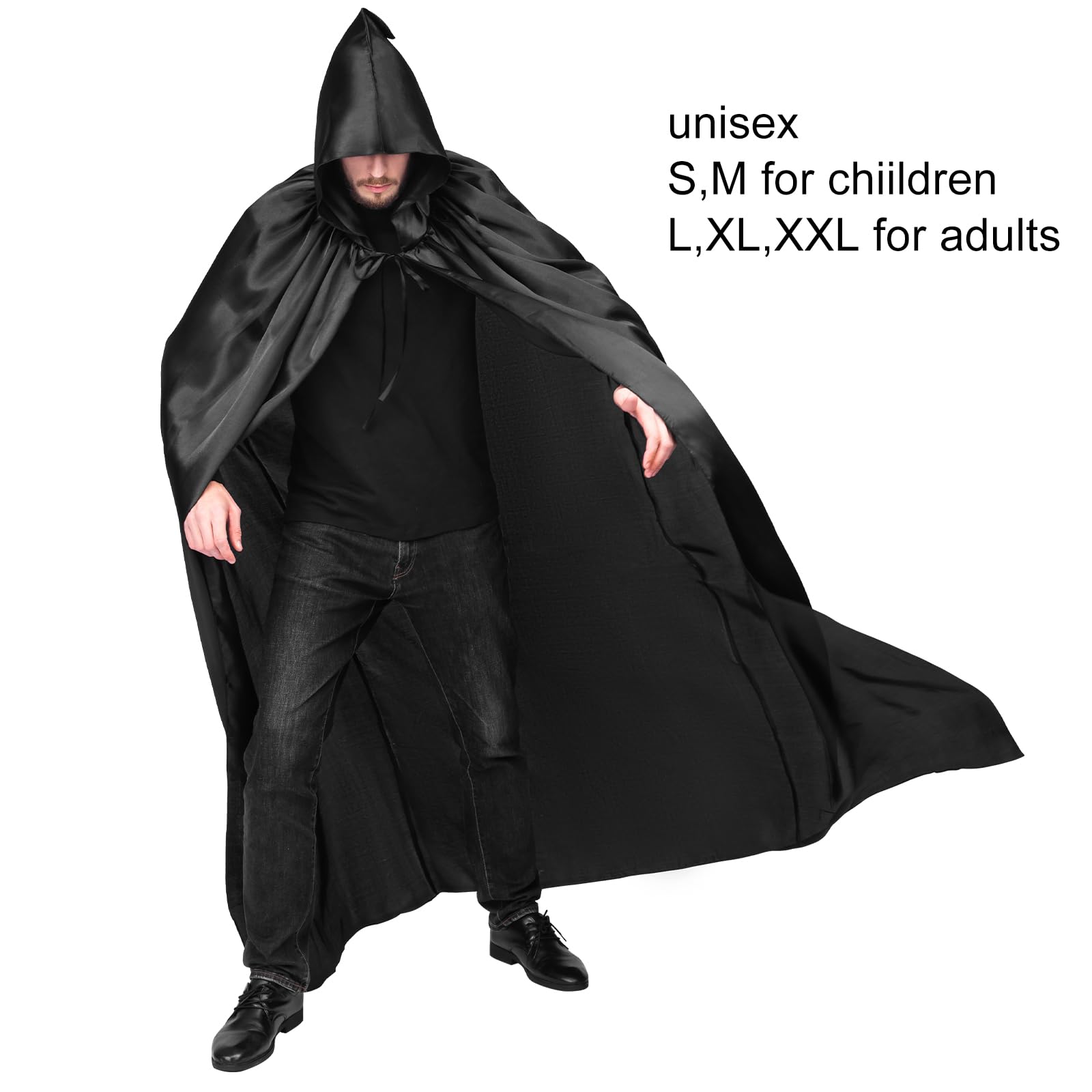 Myir JUN Mantello con Cappuccio, Adulto Halloween Lungo Mantello Halloween Costume Unisex Strega Wicca Mantello (Nero, L)