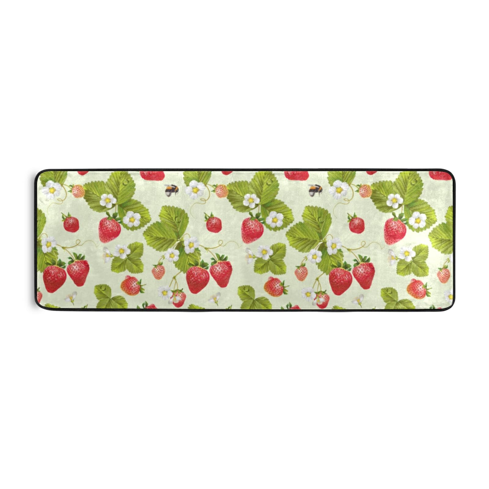 Red Strawberry with Green Leaves White Flowers on Light Green Long Hallway Runner Rug Doormat, Front Door Welcome Entryway Mats Area Rugs, Non-Slip Floor Carpet for Outdoor & Indoor 72x24 Inches