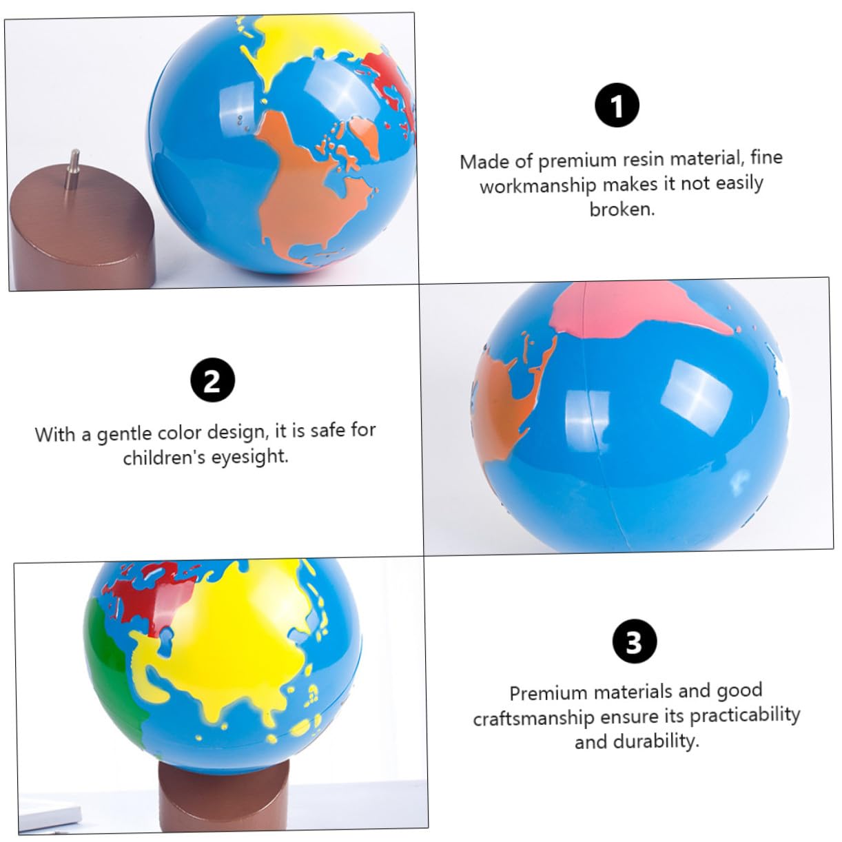 Globo Terráqueo Infantil de Madera Pintura al Agua para Estimular la Cognición en Niños, Adorno y Recurso Didáctico para Decoración y Aprendizaje Temprano