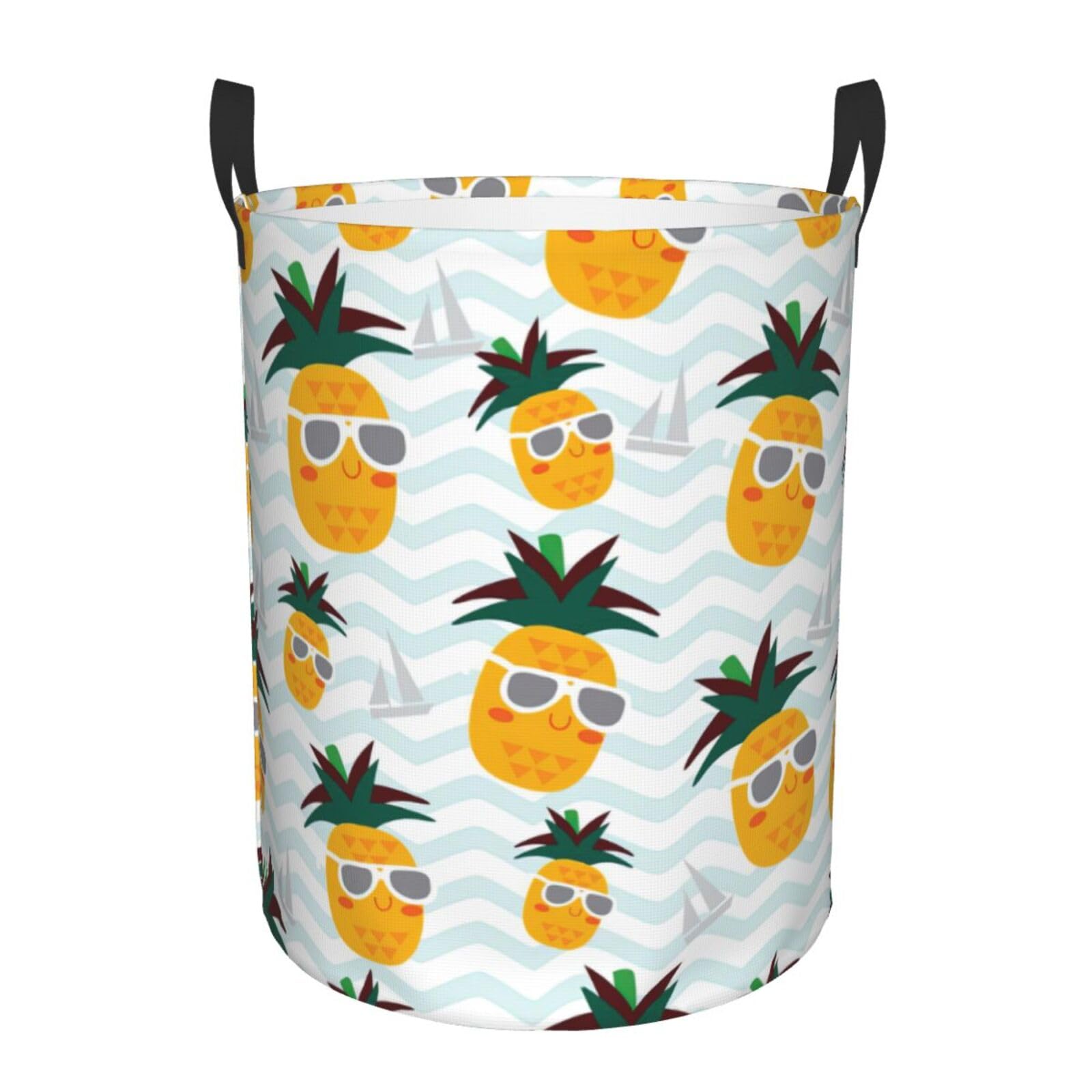 M Collapsible Round Cute pineapple Print Laundry Hamper
