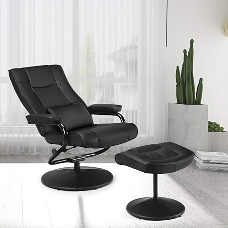 picture Black Leather Swivel Chair With Ottoman swivel recliner chair waterjoy pu leather lounge armchair recliner 360 degree swivel overstuffed padded seat chair with footrest stool ottoman set