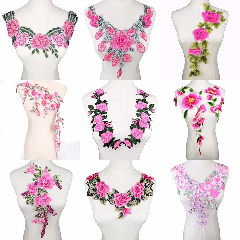 Pink Floral Appliqué Women’s Neck Accessory Amazon.com: 3D Pink Rose Floral Lace Organza Applique, for  main image 4