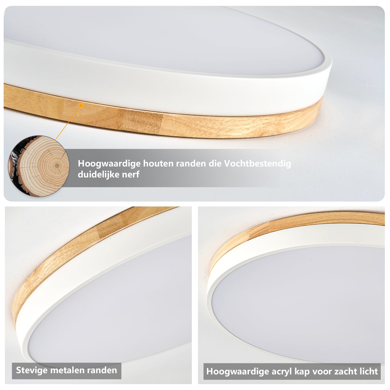Plafon Led Techo, Plafon Techo Blanco, 4000K, 48W, Ø50 cm | Moderna Lampara Techo Madera, para Dormitorio, Sala de Estar, Comedor, Cocina, Pasillo