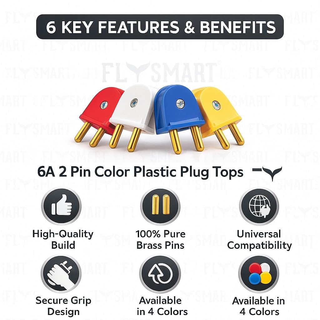 Flysmart Traders Universal ABS Polycarbonate Multicolor 2 Pin Male Plug Top (Red, Pack of 50) Plug Pin (4.1 mm) 3