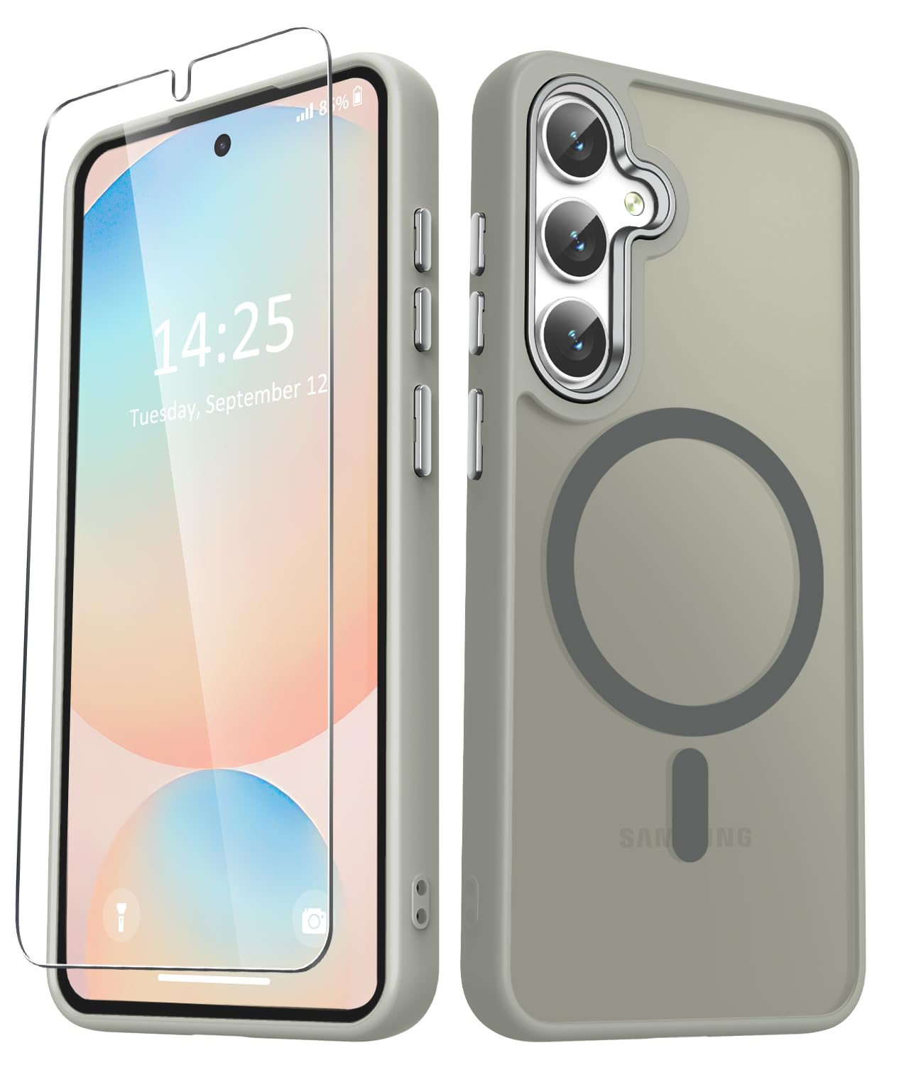 YENAPOON for Samsung Galaxy S25 FE Case, Matte Magnetic Case, Titanium Gray | Fit for Magsafe, Screen Protector Included, Translucent Frosted Slim Shockproof Protective Phone Cover