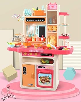 SELLMONK Kitchen Set with Real Smoke Lights & Sounds Simulation of Spray Play Sink Running Water Dessert Shelf Toy Kitchen Set for 3 Year Old Girls (Kitchen Set for Kids Girls 65 Pieces)