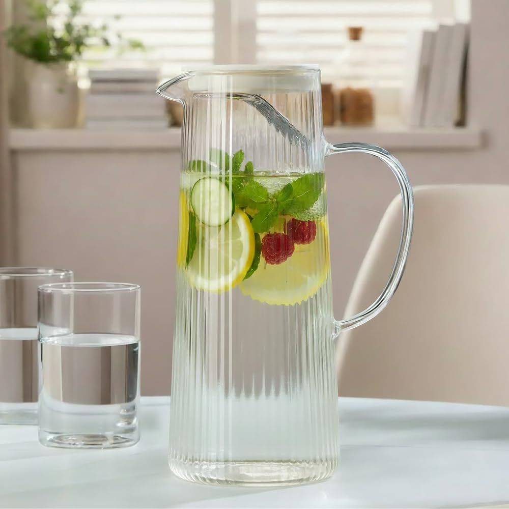 Borosil 1.35 L Breeze Glass Jug with Acacia Wood Lid | Borosilicate Glass Water & Juice Pitcher | Refrigerator Safe | Elegant Serving Jug for Home & Dining-image-17