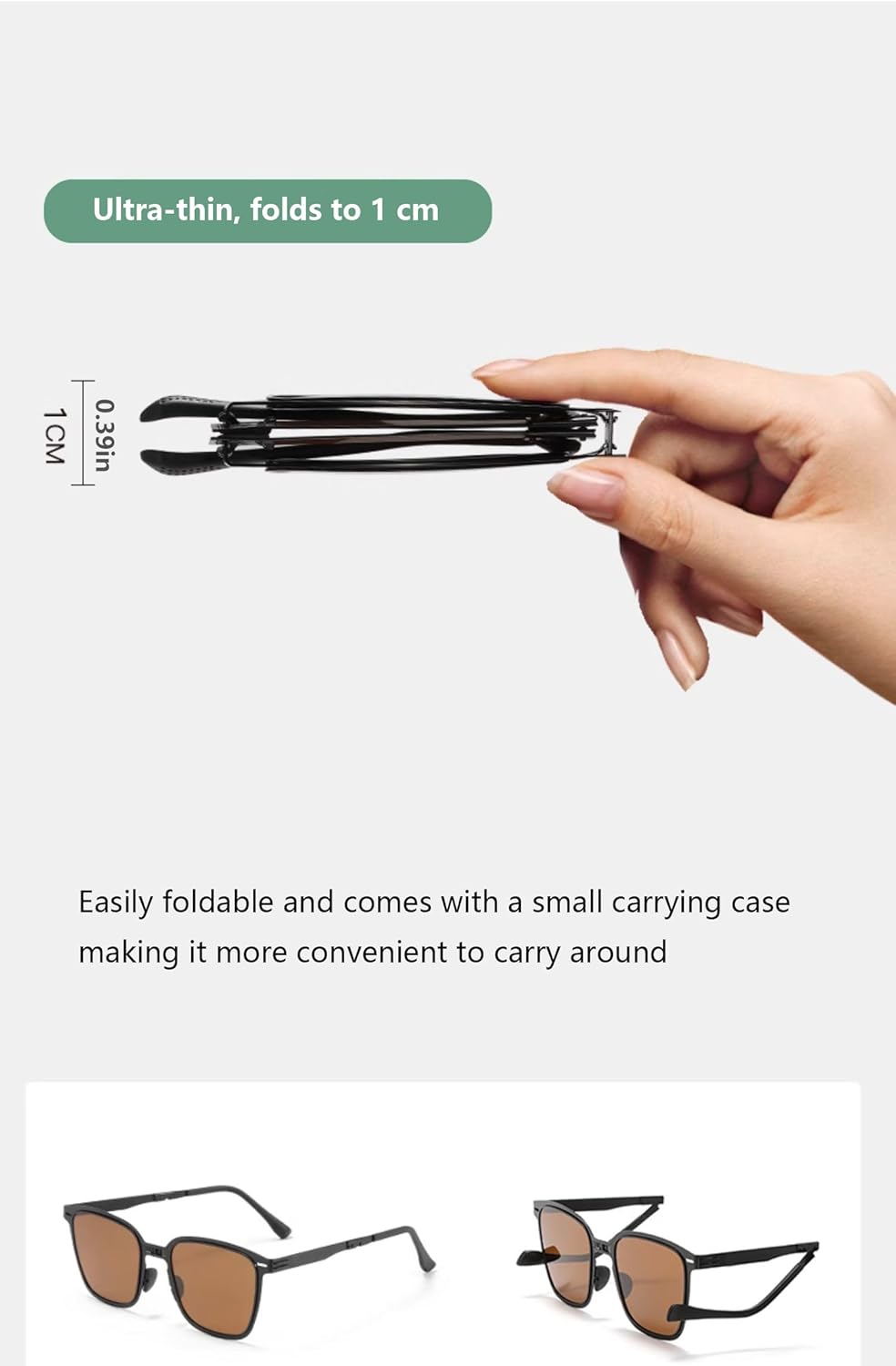 Polarized Folding Sunglasses Womens Men, Lightweight Foldable Sunglass Metal Frame Square Durable Sun Glasses Shades - Image 5