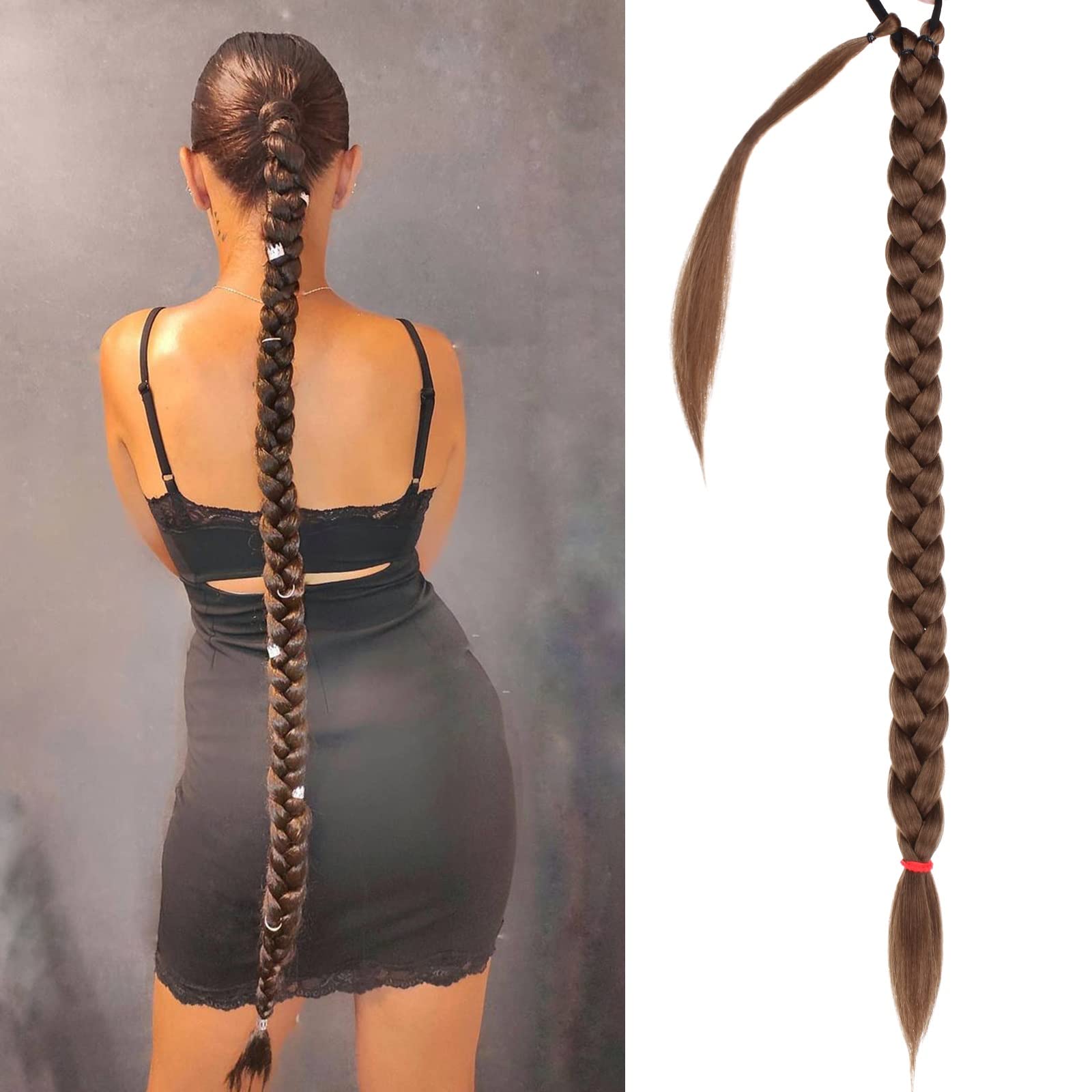 XTREND30 Inch Long Braided Ponytail Extension Straight Wrap Around Hair Extension Pre-braided Ponytail Natural Soft Synthetic Hair Pieces for Women Girl (Dark Blonde 827#)