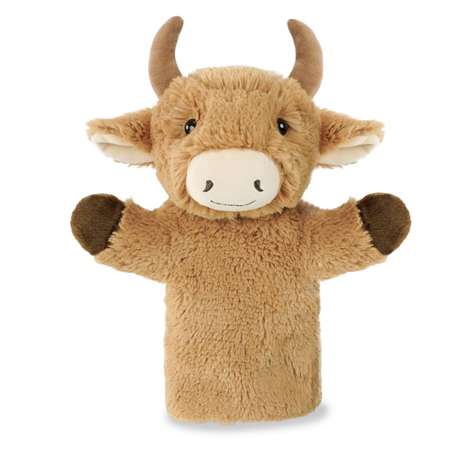 Highland Cow Cat Wrestling Glove, Fabric Hand Puppets with Arm Sleeve, Interactive Boxing Sweep Puppet Toy for Safe Play, Training, Hand Biting, Durable Plush Sweep Hand Puppet for Cat Dog Pet