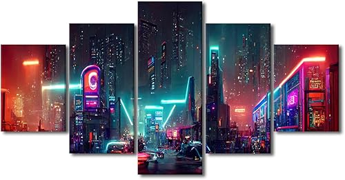Miniatura 72 de Lienzo decorativo moderno para pared, pintura artística Cyberpunk, impresión de 5 paneles, decoración de lienzo para sala de estar para dormitorio